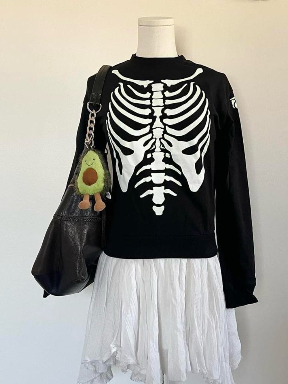 H&M Black Crewneck Sweatshirt with White Skeleton Print